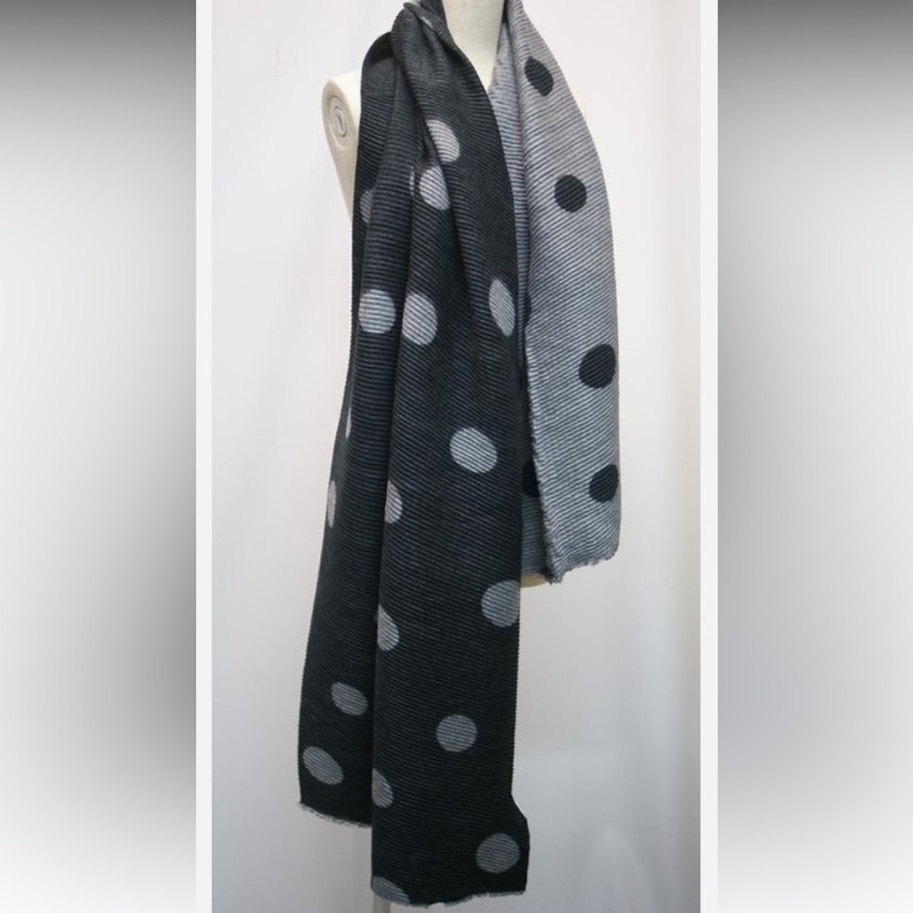 New Black & Grey Polka Dot Scarf Oversized Reversible